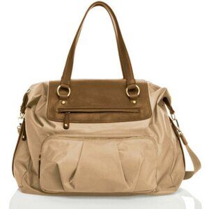 TWELVElittle Allure Weekender Bag Large Beige Nylon Gray Leather Travel Duffle